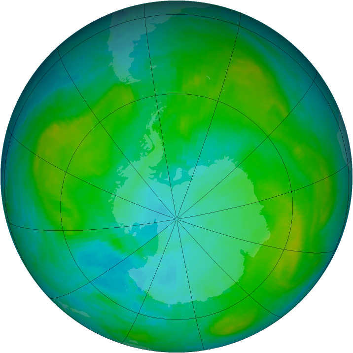Antarctic ozone map for 21 January 1984